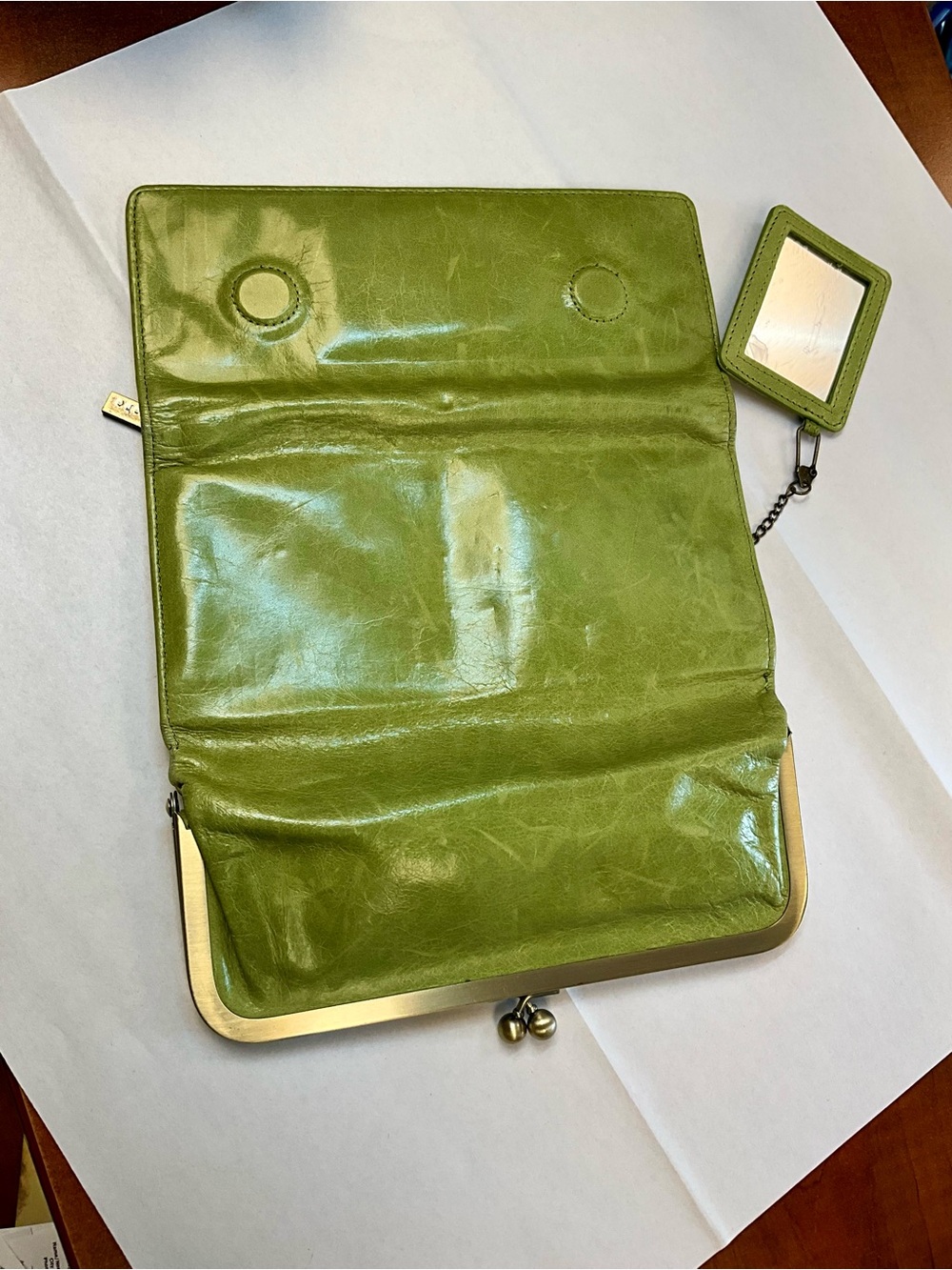 HOBO Olive Green Leather Frame Wallet Clutch - Picture 9 of 13